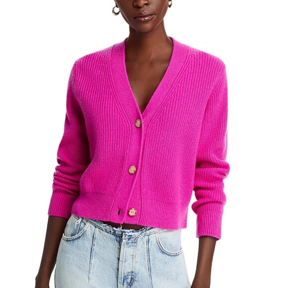 Aqua Pink Cashmere V-Neck Novelty Stitch Cardigan - Size XL - Picture 1 of 4